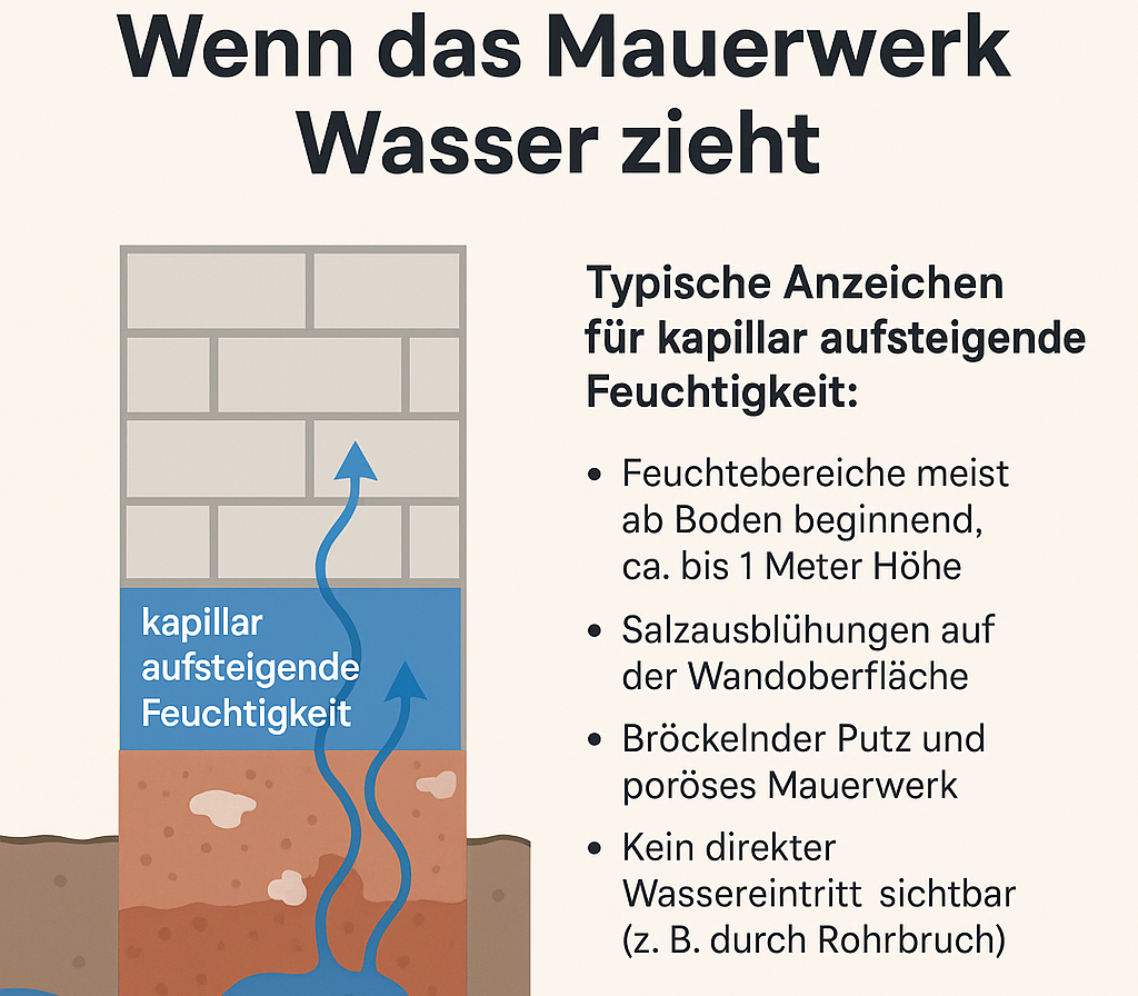 Mauerwerk zieht Wasser Grafik
